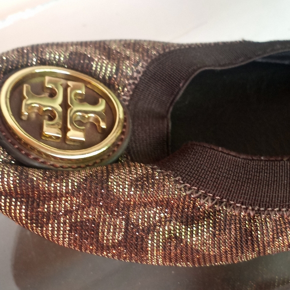 Tory Burch Metallic Gold Brown Ballet Flats Women Size 6 - Picture 2 of 12